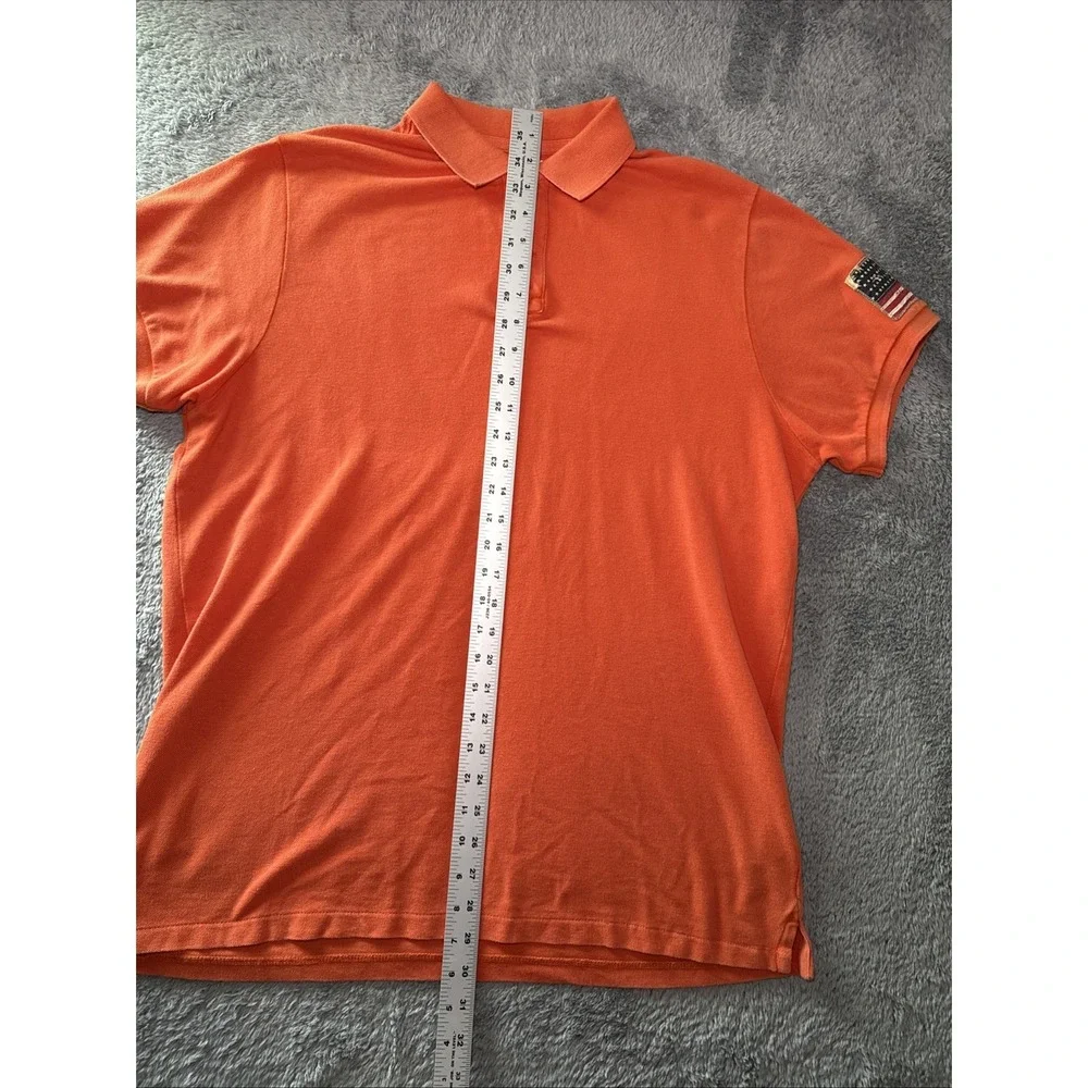Denim & Supply Ralph Lauren Men's XL Orange Short Sleeve Polo Shirt Flag Sleeve